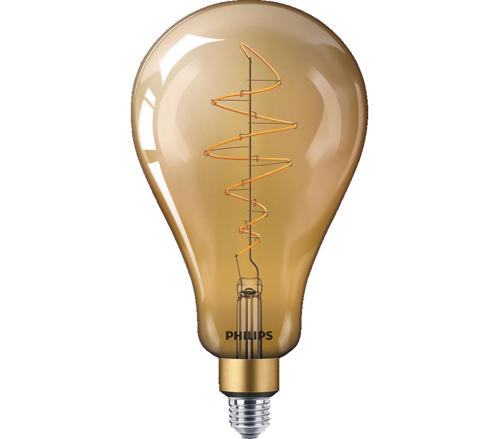 Bec LED vintage (decorativ) Philips Classic Gold Giant A160, EyeComfort, E27, 7W (40W), 470 lm, lumina calda (1800K), dimabil, cu fillament, 29.3x16.2cm