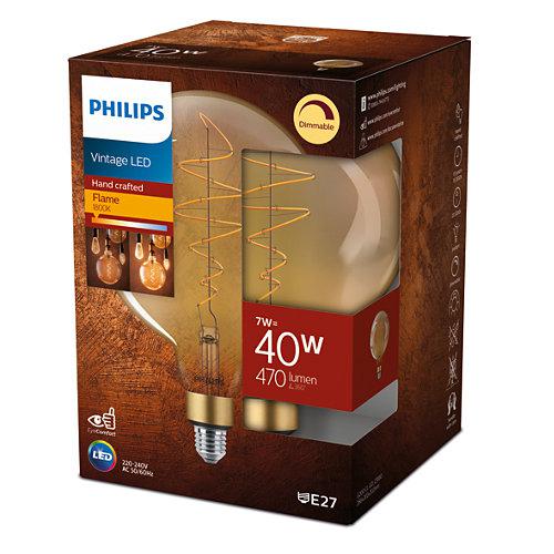 Bec LED vintage (decorativ) Philips Classic Gold Giant G200, EyeComfort, E27, 7W (40W), 470 lm, lumina calda (1800K), dimabil, cu filament, 28.6x20.2cm