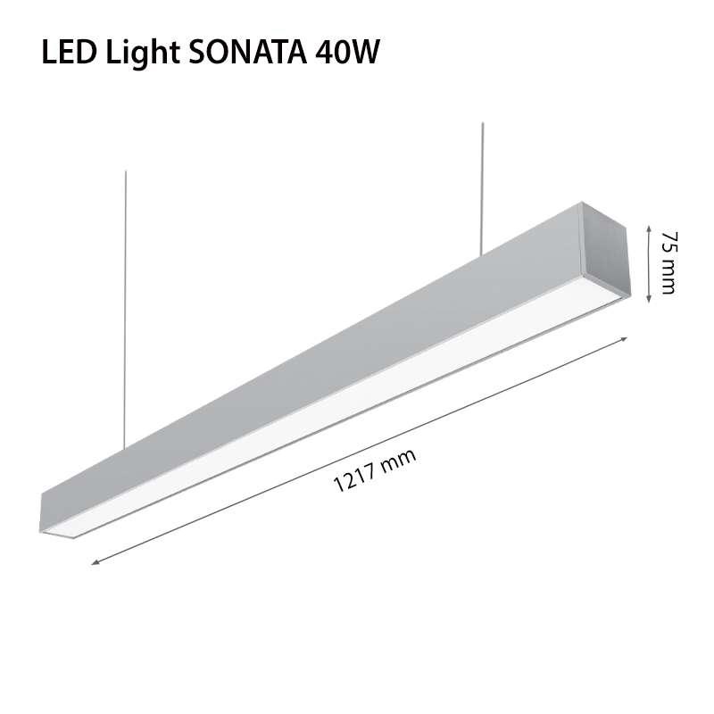 Lampa LED liniara 2R Sonata, 40W, 4300 lm, lumina neutra (4000K), IP20, 1217x64x75mm, metal, Argintiu, Kit de suspensie inclus
