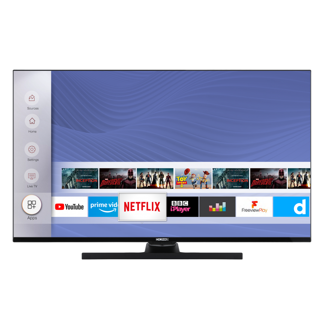 LED TV HORIZON 4K-SMART 43HL8530U/B, 43" D-LED, 4K Ultra HD (2160p), HDR10 / HLG + MicroDimming, Digital TV-Tuner DVB-S2/T2/C, CME 400Hz, HOS 3.0 SmartTV-UI (WiFi built-in) +Netflix +AmazonAlexa +Youtube, 1xLAN (RJ45), Wireless Display, DLNA 1.5, Contrast 5000:1, 350 cd/m2, 1xCI+, 3xHDMI, 1xUSB