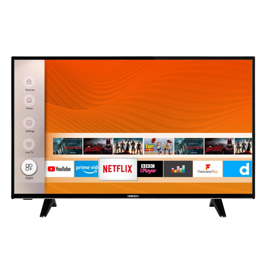 LED TV HORIZON SMART 43HL6330F/B, 43" D-LED, Full HD (1080p), Digital TV-Tuner DVB-S2/T2/C, CME 200Hz, HOS 3.0 SmartTV-UI (WiFi built-in) +Netflix +AmazonAlexa +Youtube, 1xLAN (RJ45), Wireless Display, DLNA 1.5, Contrast 5000:1, 350 cd/m2, 1xCI+, 2xHDMI (v1.4), 1xUSB, 1xD-Sub (15-PIN), USB Player