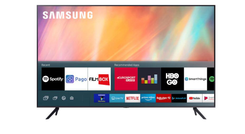 Televizor, Samsung, SM, UE55AU7172UXXH, 2021, 138CM, LED, Smart TV, 4K ,Gri inchis, Plat, Tizen, Mirroring iOS, Android, Crystal Processor 4K,HDR10+/HLG, 50 Hz, DVB-T2CS2, 2, 20 W, Subwoofer integrat: Nu, Wi-Fi,Bluetooth, 1 x RJ-45, 1 x S/PDIF, CI+ slot, 3 x HDMI, 1 x USB, 200 x200, Cablu de