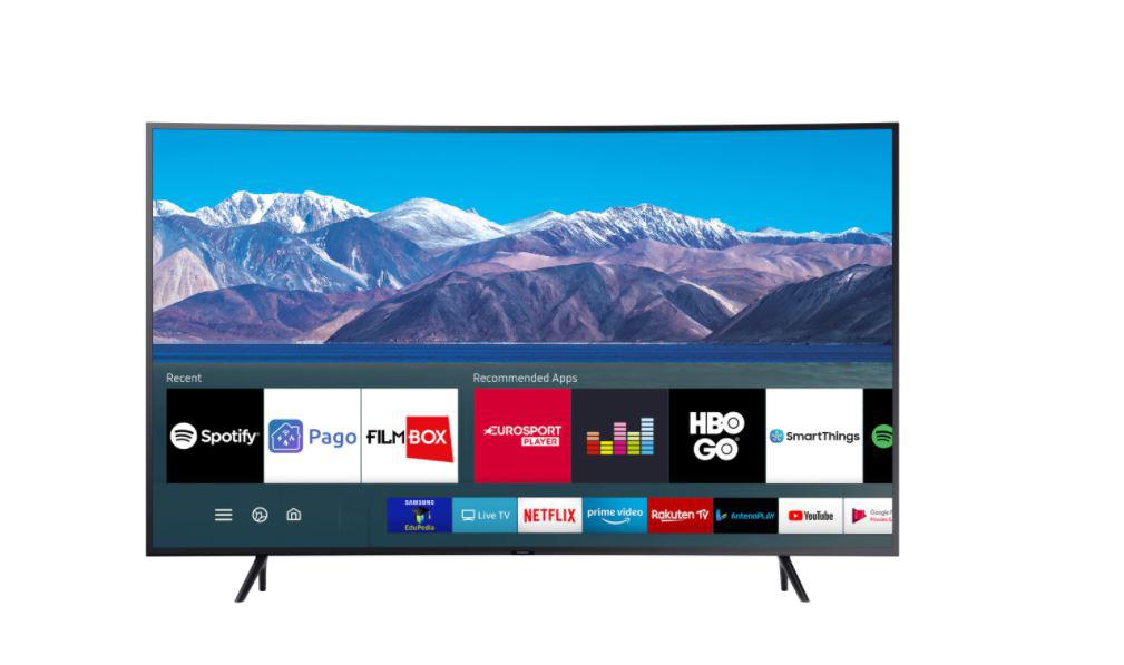 Televizor LED SAMSUNG 55" UE55TU8372UXXH, Curbat 55TU8372, 138 cm,Smart, 4K Ultra HD, LED, Clasa G, HDR, Tizen, YouTube, Netflix, RakutenTV, Comenzi vocale, Asistent vocal inteligent, Screen Mirroring, Ios ,Android, Quad core, 3840 x 2160, HDR 10+, HLG, UHD Dimming, PurColor,Mod Film, Mega Contrast