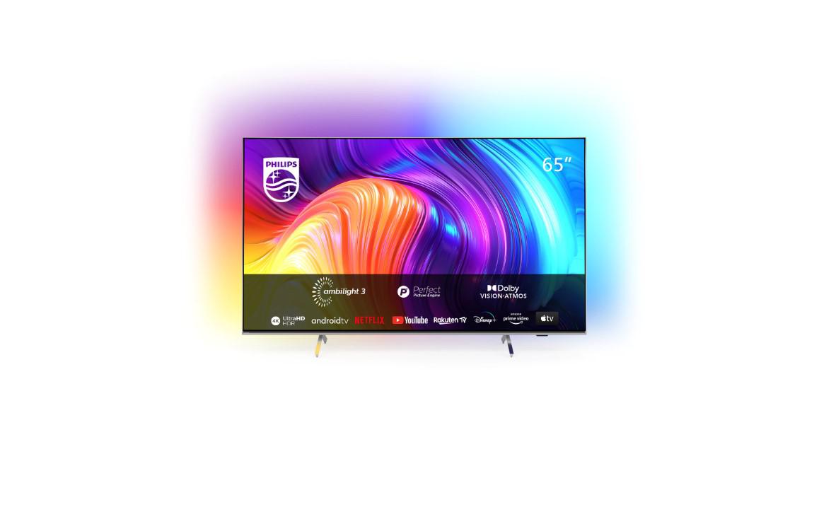 Smart TV Philips Ambilight 65PUS8507/12 (Model 2022) 65"(164CM), LED 4K, Silver, Flat, Android TV, Mirroring iOS/Android, Procesor P5 Perfect Picture, HDR10+/HLG/Dolby Vision, 60 Hz, DVB-T/T2/T2-HD/C/S/S2, 20 W, Wi-Fi Bluetooth, 1xJack 3.5 mm, 2xUSB, 1xRJ-45, CI+ slot, 4xHDMI, 1xDigital Optical Out