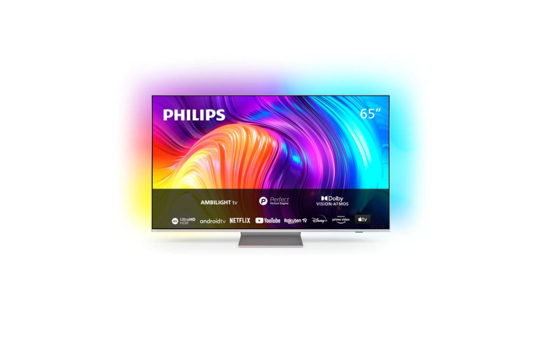 Smart TV Philips Ambilight 65PUS8807/12 (Model 2022) 65"(164CM), LED 4K, Silver, Flat, Saphi, Mirroring iOS/Android, P5 picture engine-120 Hz, HDR10+/HLG/Dolby Vision, 120 Hz, DVB-T/T2/T2-HD/C/S/S2, 20 W, Wi-Fi Bluetooth, 1x Jack 3.5 mm/2x USB/1x RJ-45/CI+ slot/4x HDMI/1x Digital Optical Out, VESA
