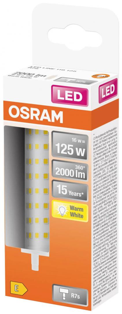 Bec LED Osram LINE, R7s, 16W (125W), 2000 lm, lumina calda (2700K), 118mm, Ø29mm