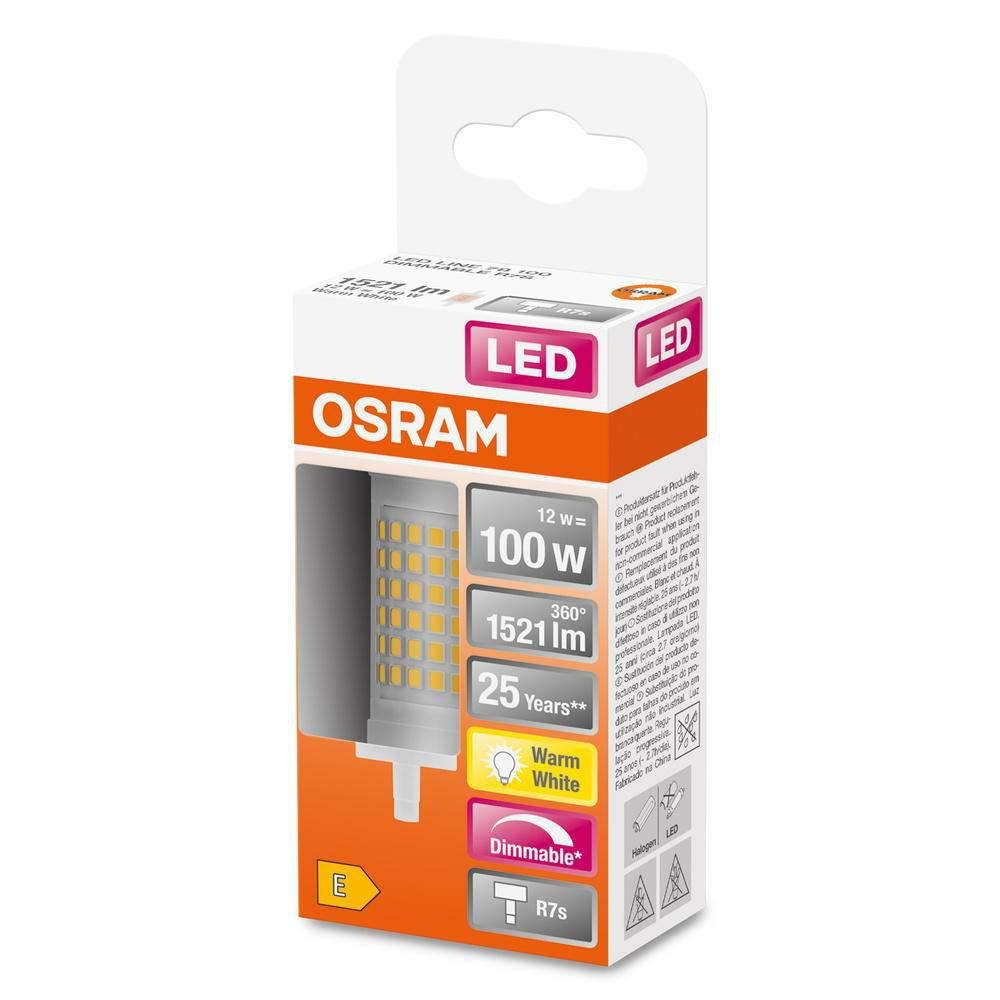 Bec LED Osram DIM LINE, R7s, 12W (100W), 1521 lm, lumina calda (2700K), dimabila, 78mm, Ø28mm