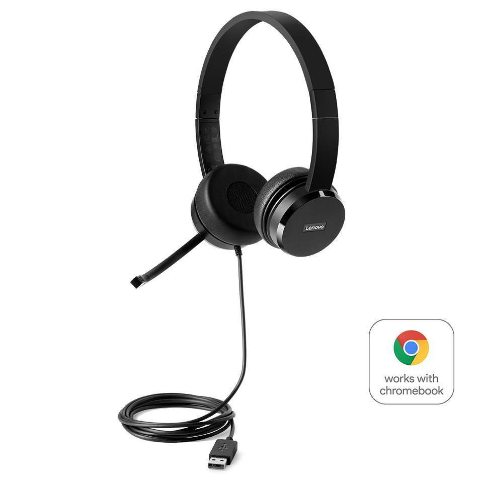 Lenovo 100 Stereo USB Headset is perfect blend of on-ear business-ready stereo USB Headset with rotatable boom microphone and passive noise cancellation for clear audio for VoIP calls.