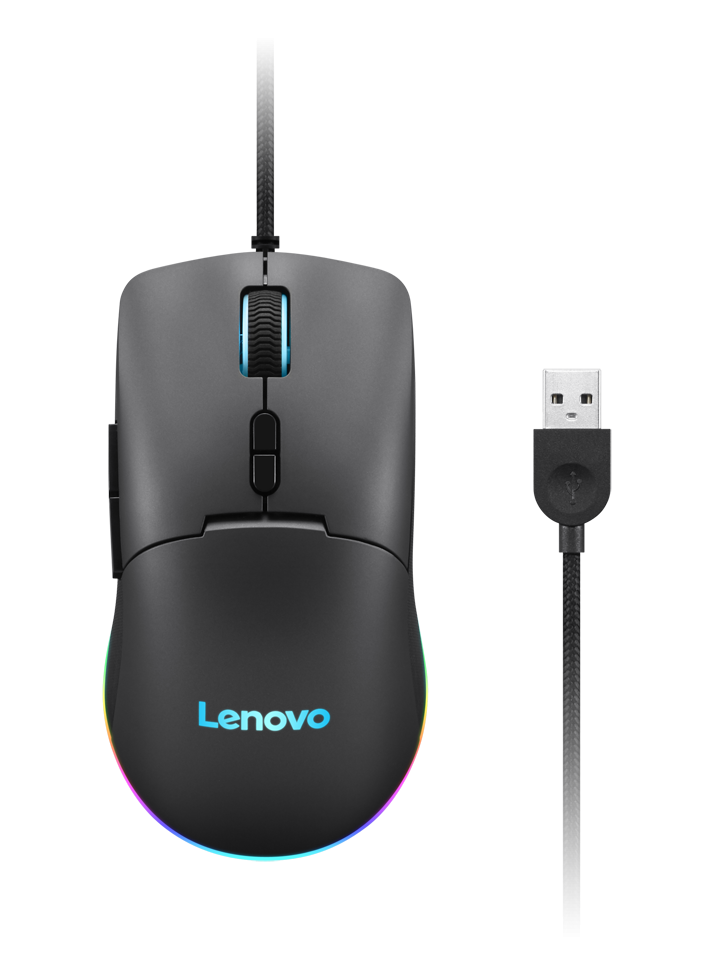 Lenovo M210 RGB Gaming Mouse, Tip mouse: cu fir, Interfata mouse: USB-A, Tehnologie: Optic, Senzor optic: PixArt PAW 3333, Rezolutie: 8000 dpi, Butoane: 7, Rotite scroll: 1, Lungime cablu: 1.8m, Iluminare: Da, Culoare LED: RGB, Zone iluminare: Partea inferioara, Logo, Culoare: Negru, Dimensiuni: 67