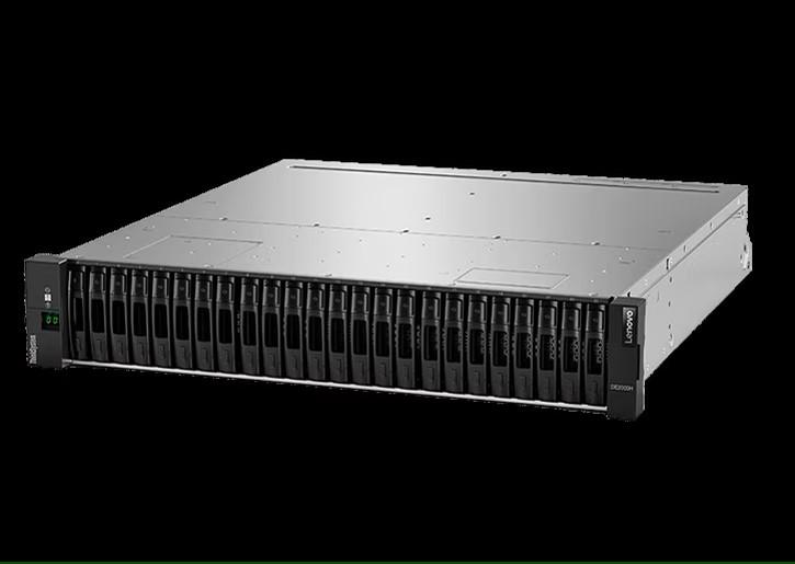 Lenovo ThinkSystem DE2000H (16GB Cache) HICless Hybrid Flash Array 2U24 SFF V2, 2x Lenovo Thinksystem DE4000 HIC, 10/25GbE iSCSI,4-ports, 8x Lenovo 10Gb iSCSI/16Gb FC Universal SFP+ Module, 12x DE Series 960GB SSD / 3 year NBD