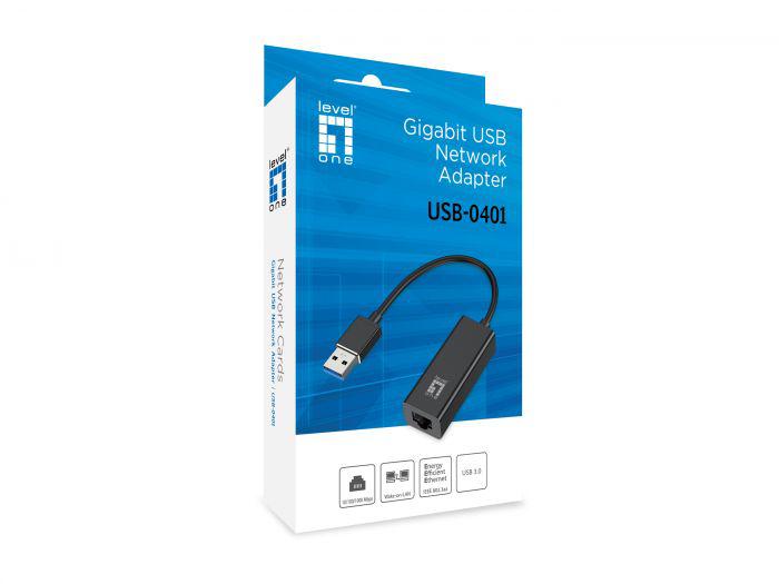 LevelOne USB-0401, Gigabit USB Network Adapter, 23.4 x 16.5 x 51 mm