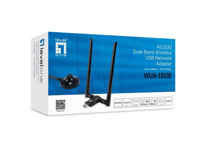 LevelOne WUA-1810E AC1200 Dual Band Wireless USB Network Adapter, 150 x 230 x 40 mm