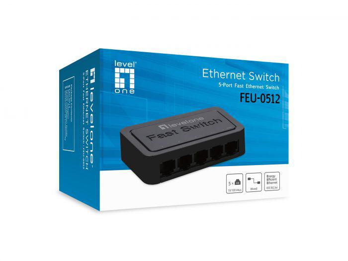 LevelOne FEU-0512 5-Port Fast Ethernet Switch, 88 x 52 x 21 mm