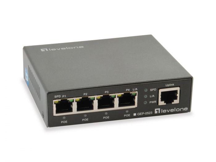 LevelOne GEP-0523, 5-Port Gigabit PoE Switch, 802.3at/af PoE, 4 PoE Outputs, 60W, 96 x 30 x 111 mm