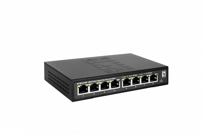 LevelOne GES-2108P Hilbert 8-Port Gigabit PoE Smart Lite Switch, 802.3at/af PoE, 8 PoE Outputs, 112.8W PoE Power Budget, 160 x 95 x 29 mm