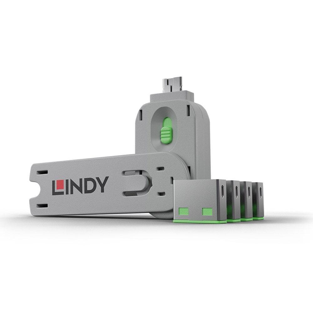 Lindy LY-40451, USB Type A Port Blocker Key, 4 bucati, Green
