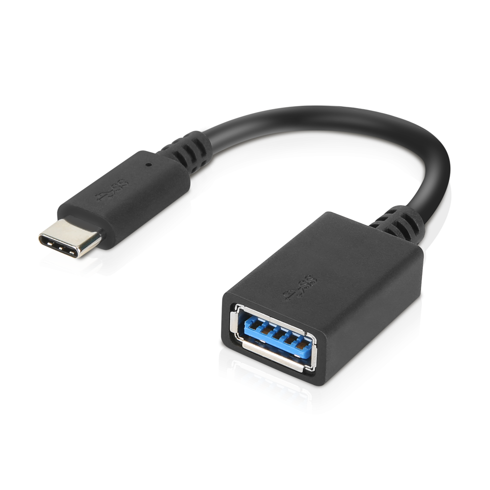 The USB-C Male to USB-A Female Cable Adapter connects USB-C notebooks and tablets to USB A accessories and electronics. It supports a 5Gbps data rate and 5V/2A power to USB A devices. It is also USB3.0 and USB2.0 compatible. The total Length is 140mm (5.51'').