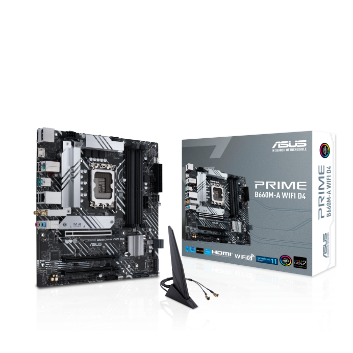 Placa de baza Asus PRIME B660M-A D4-CSM LGA1700 WIFI, 4x DDR4 5333MHz, 1x DisplayPort, 2x HDMI, 1x PCIe 4.0 x16, 2x PCIe 3.0 x16, 2x M.2, 4x SATA 6Gbps,6, mATX