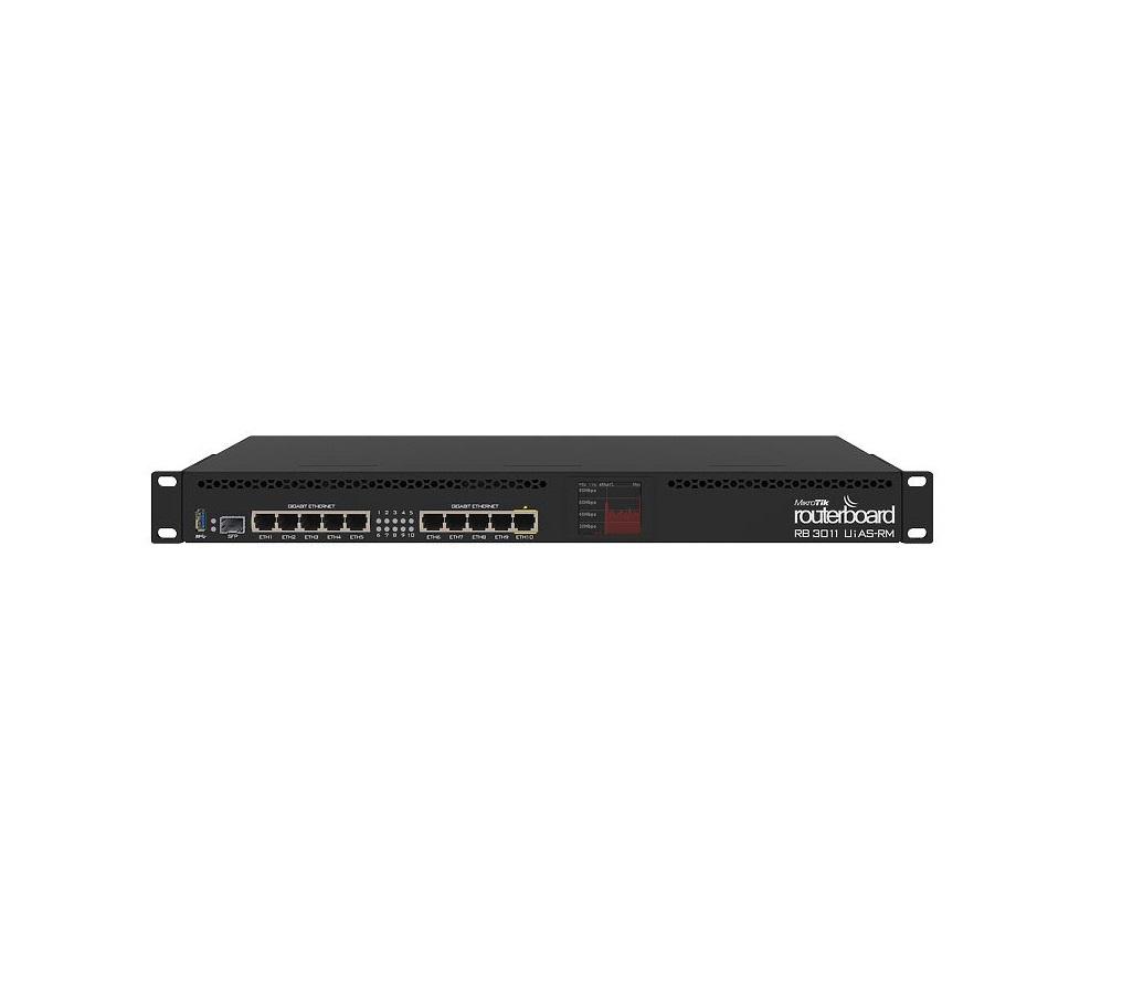 MikroTik RouterBOARD 3011UiAS with Dual core 1.4GHz ARM CPU, 1GB RAM ,10xGbit LAN, 1xSFP port, RouterOS L5, 1U rackmount case, LCD panel, 1*3.0, Port WAN: Ethernet (RJ-45), 10W