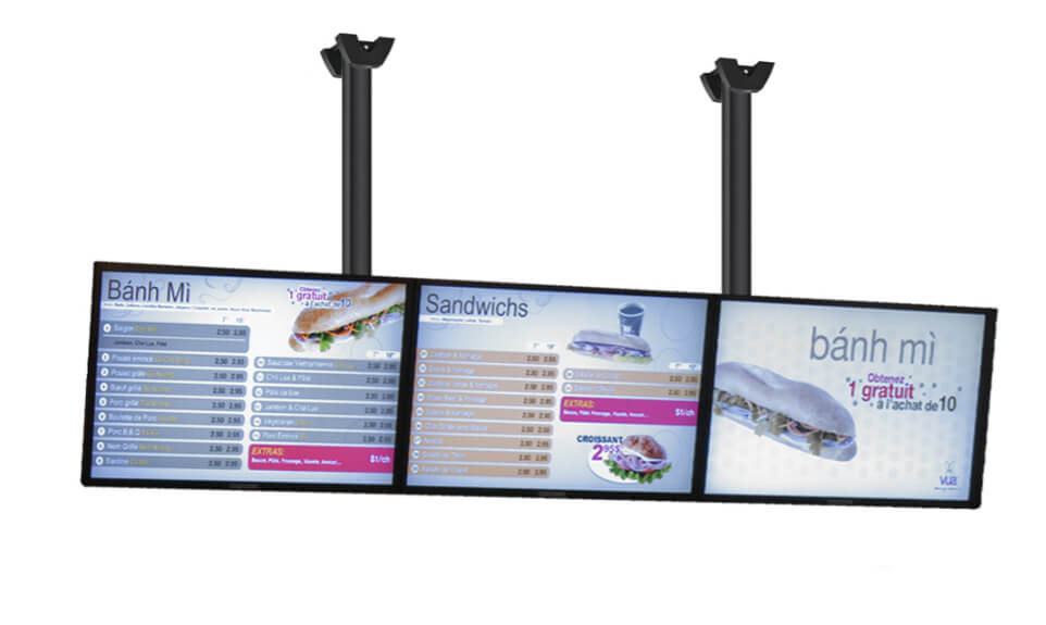 Meniu Board cu 3 display-uri LG si suport de tavan Vogel`s