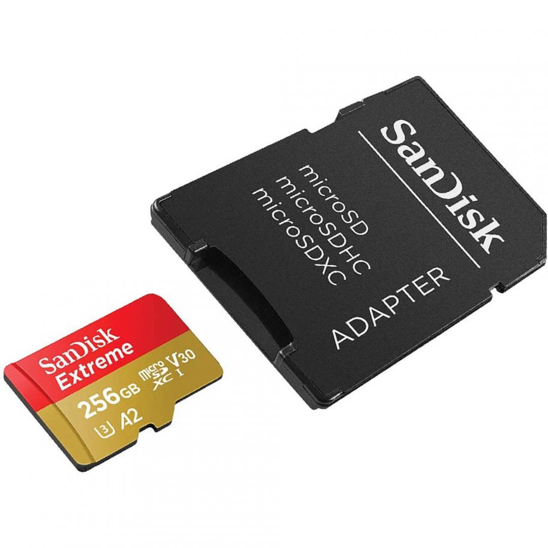 Micro Secure Digital Card SanDisk Extreme PLUS, 256GB, Clasa 10, R/W speed: up to 100MB/s/ 90MB/s, include adaptor SD (pentru telefon)