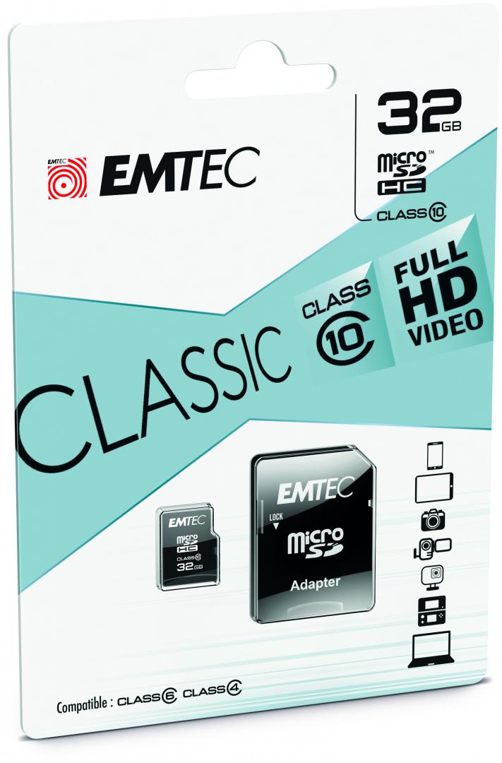 MicroSDXC Emtec, 32GB, Clasa 10 UHS-I, R/W 20/12 MB/s, include adaptor SD