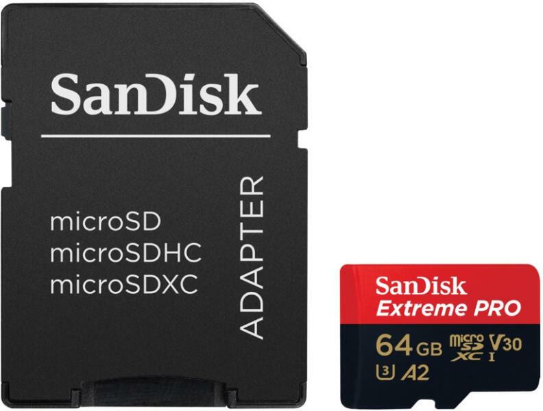 Micro Secure Digital Card SanDisk Extreme PLUS, 64GB, Clasa 10, R/W speed: up to 100MB/s/ 90MB/s, include adaptor SD (pentru telefon)