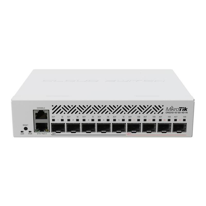 MIKROTIK 1G 5S 4S+ INDOOR SWITCH POE, CRS310-1G-5S-4S+IN, Procesor: 800 MHz, licenta Router OS 5, 256MB RAM, 16MB Flash, Interfata: 1 x 10/100/1000, 5 x SFP, 4 x SFP+, Consum maxim 8W.