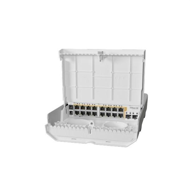 Mikrotik Outdoor Switch, CRS318-16P-2S+OUT, 16 x 10/100/1000, 2 x SFP+, Procesor: 800Mhz, 256 Mb RAM, 802.3af, Temp. de operare: -40C - + 70C,Dimesiuni: 303x212x78 mm, Sistem de operare: SwOS /RouterOS (Dual boot), Licenta RouterOS: L5, PoE Out: 802.3af/at, monitorizare temperatura placa de baza.