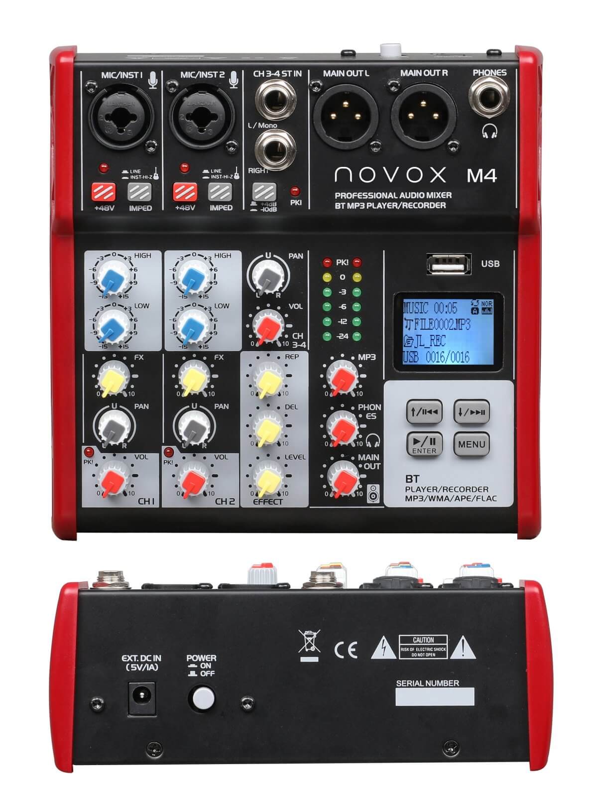 Mixer analogic 4 canale Novox M4 Mk2 BT, Player MP3 /USB /Bluetooth
