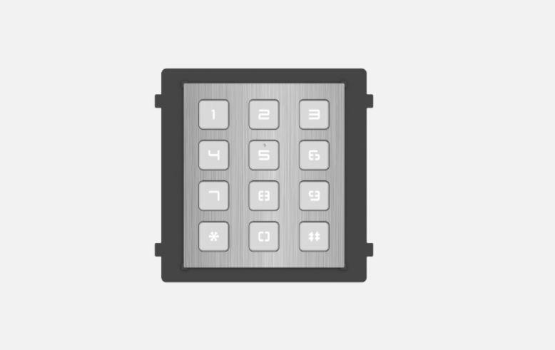 Modul de extensie videointerfon cu tastatura Hikvision DS-KD- KP/S;.permite formarea codului de apartament sau a codului de acces; montaj aplicat sau ingropat (accesoriile de montaj nu sunt incluse); iluminare pe timp de noapte; protectie: IP65, IK7; Dimensiuni: 98.5 mm x 100 mm x34.2 mm