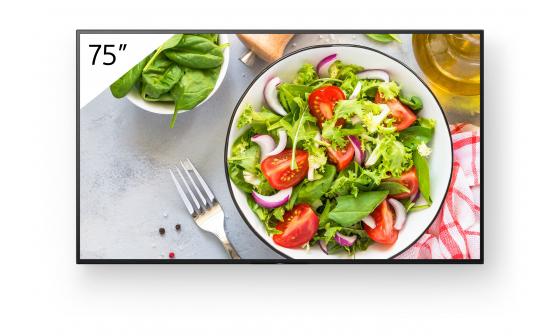 Monitor Signage Sony BZ35L, 75", UHD, 24/7, 550nit, panel IPS, Direct LED, 8ms, contrast static 1200:1, contrast dinamic 400000:1, mătuire 1%, Android 10, stocare 32GB. Miracast, Chromecast built-in, AirPlay, Apple HomeKit, Google Play Store. Conectivitate: WiFi (2.4GHz, 5GHz), BT4.2, 1xComposit