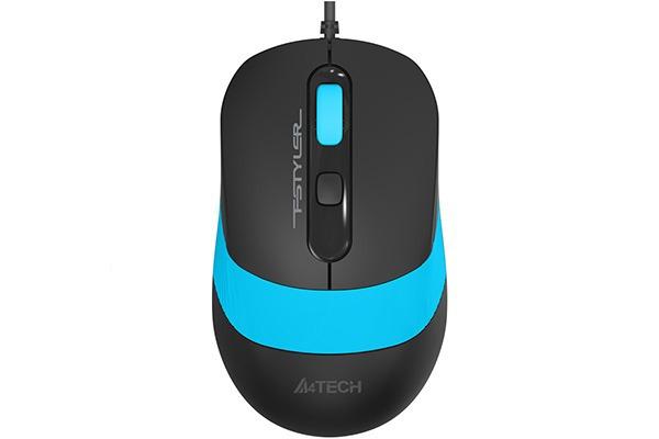 Mouse A4tech, PC sau NB, cu fir, USB, optic, 1600 dpi, butoane/scroll 4/1, buton selectare viteza, negru / albastru