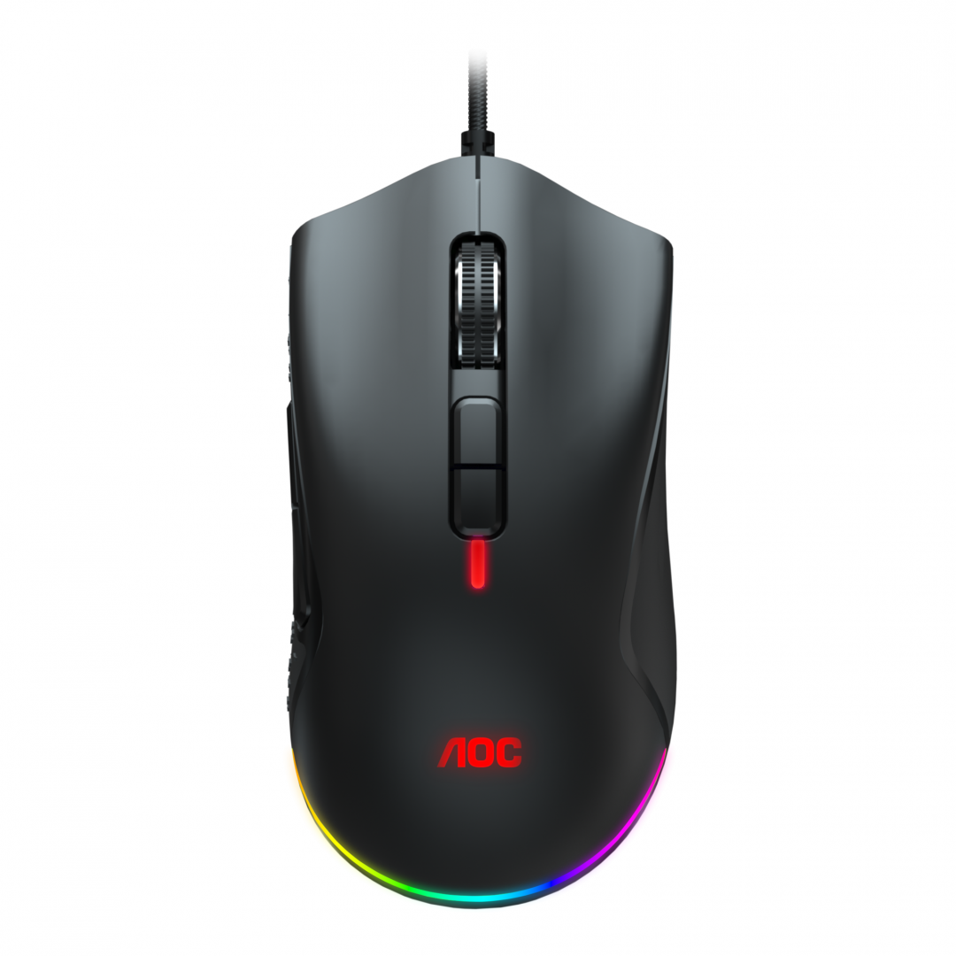 Mouse AOC GM530B, ergonomic, USB 2.0, 16000DPI, 7 butoane, RGB, 1.8m, negru