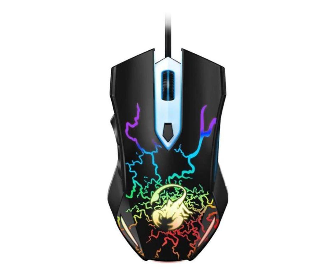 Mouse Genius Scorpion Spear, gaming, cu fir, USB, optic, 1200 dpi, butoane/scroll 8/1, iluminare, butoane programabile, negru