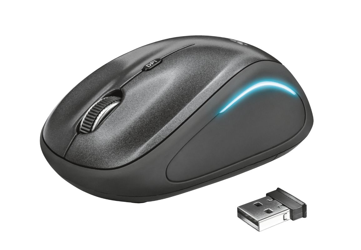 Mouse fara fir Trust Yvi FX Wireless Mouse - negru  Specifications General Height of main product (in mm) 95 mm Width of main product (in mm) 57 mm Depth of main product (in mm) 40 mm Total weight 84 g Formfactor compact Ergonomic design no  Connectivity Connection type wireless Bluetooth no