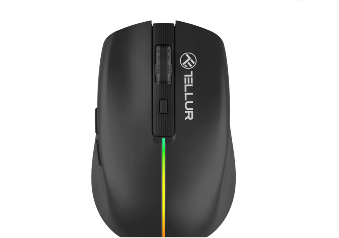 Mouse wireless Tellur Silent Click, interfata USB, rezolutie 1600 DPI, 6 butoane, negru