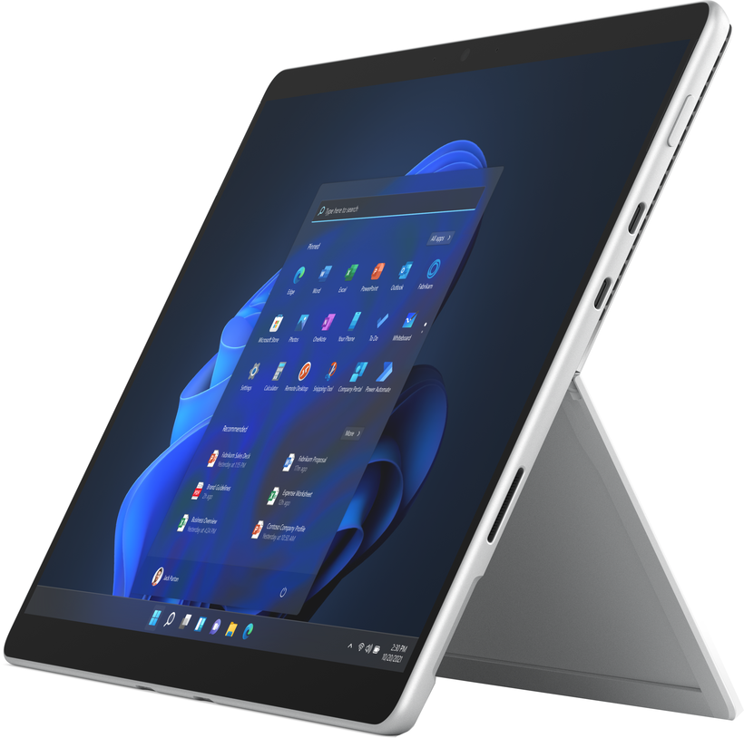 Tableta Ms Surface Pro 8 LTE platinum, 13 inch, resolution: 2880 x 1920, aspect ratio: 3:2, Intel Core i5-1135G7, 3.0 GHz, 16GB RAM, 256GB SSD storage, graphics: Intel Iris Xe Graphics, connerctors: 1 x Surface Connect, 1 x 3.5 mm audio female, 2 x Thunderbolt 4 (Type-C), camera resolution