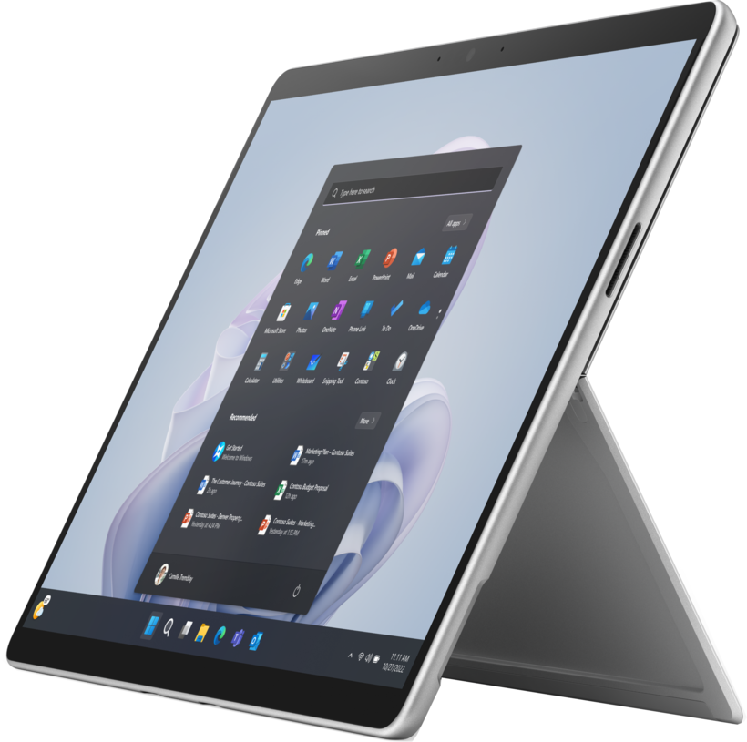 Ms Surface Pro 9 Commercial, Tablet PC platinum, Windows 10 Pro, 256GB, i5, Intel® Core™ i5-1245U, 13 inches, resolution 2,880 x 1,920 pixels, frequency 120Hz, aspect ratio 3:2, Intel® Iris® Xe Graphics, WiFi 6 (802.11ax), Bluetooth 5.1, 2x Thunderbolt 4, 1x headphones, Other ports: 1x