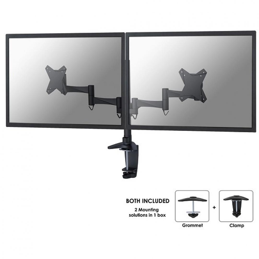Suport Monitor de Birou Dual, Neomounts by Newstar FPMA-D1330DBLACK, 10" - 27", VESA 100x100, suporta pana la 8kg, negru