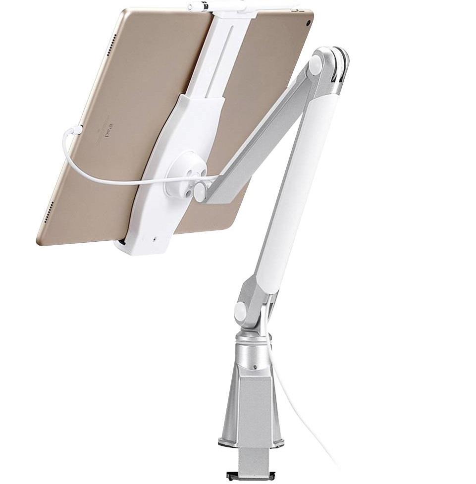 Neomounts by Newstar TABLET-D100SILVER Tablet Desk Stand - Silver  Specifications General Min. weight: 0 kg Max. weight: 1 kg Desk mount: Clamp  Functionality Type: Full motion, Tilt, Rotate, Swivel Tilt (degrees): 180° Swivel (degrees): 45° Rotate (degrees): 360° Pivot points: 3 Width: 7.4 cm