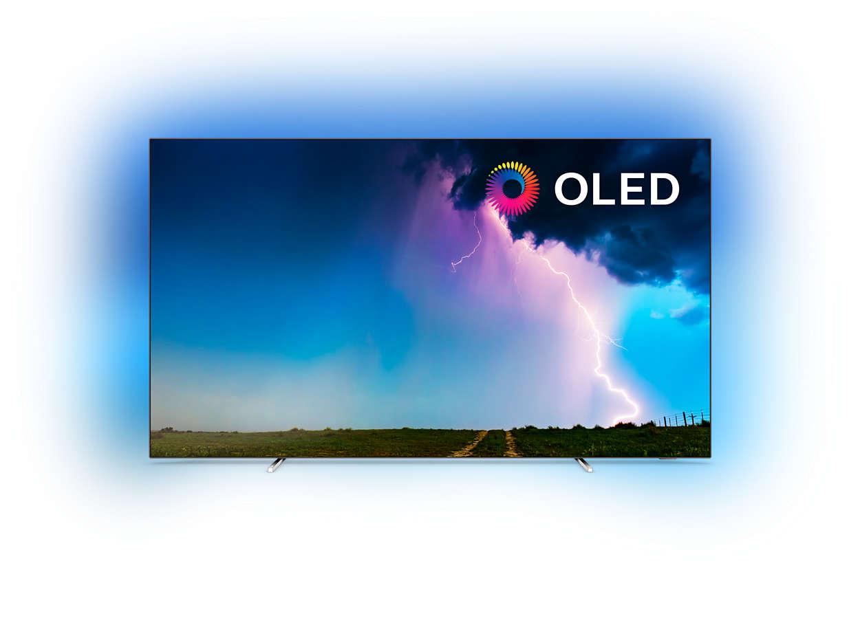 Smart TV Philips Ambilight 65OLED754/12 (Model 2022) 65"(164CM), OLED 4K, Silver, Flat, Saphi, Mirroring iOS/Android, Procesor P5 Perfect Picture, HDR10+/HLG/Dolby Vision, 60 Hz, DVB-T/T2/T2-HD/C/S/S2, 40 W, Wi-Fi, 1xJack 3.5 mm, 2xUSB, 1xRJ-45, CI+ slot, 4xHDMI, 1xDigital Optical Out, VESA 300x300