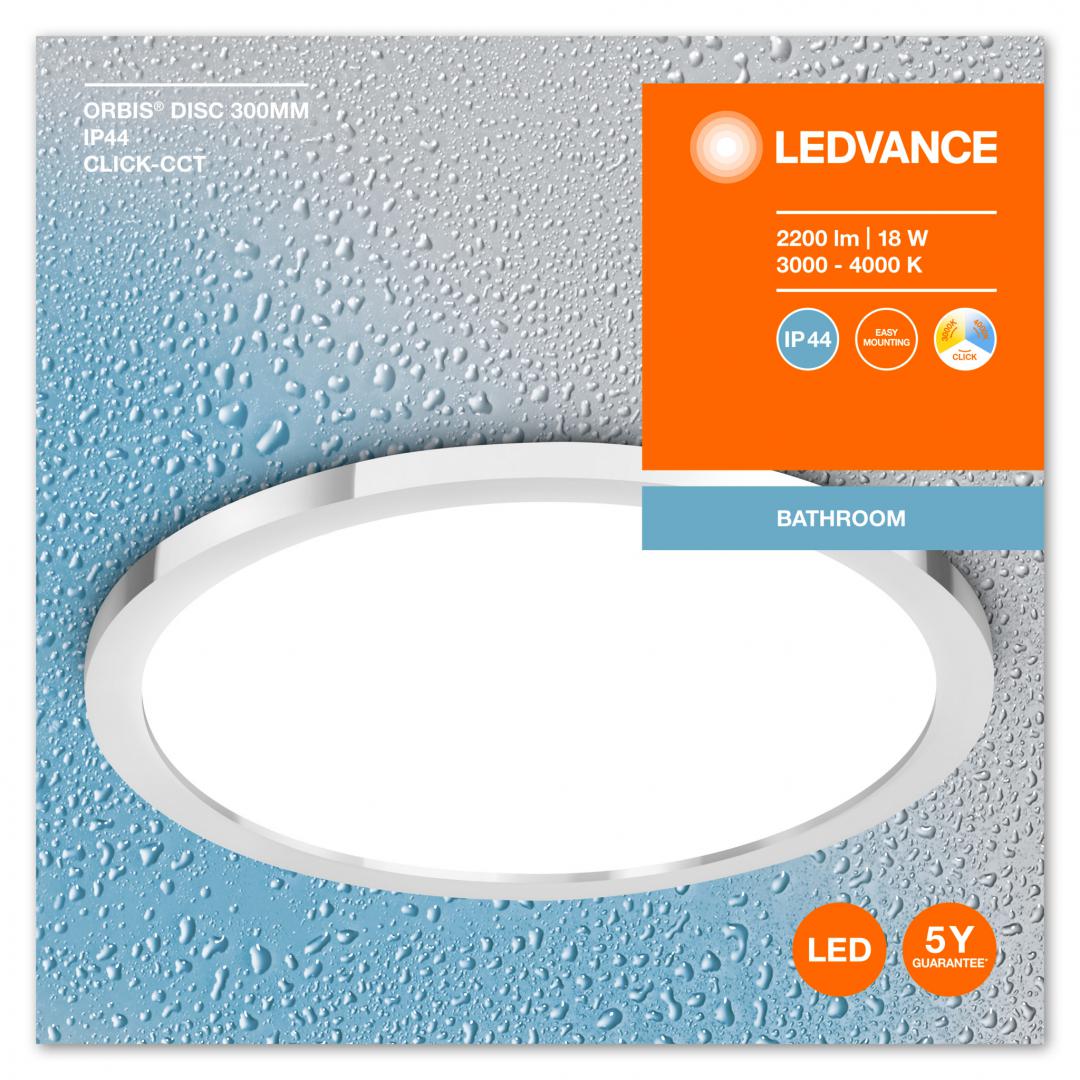 Plafoniera LED pentru baie Ledvance Orbis Disc Crom, 18W, 2200 lm, lumina alba (3000-4000K), IP44, Ø300x47mm, aluminiu/metal, Argintiu