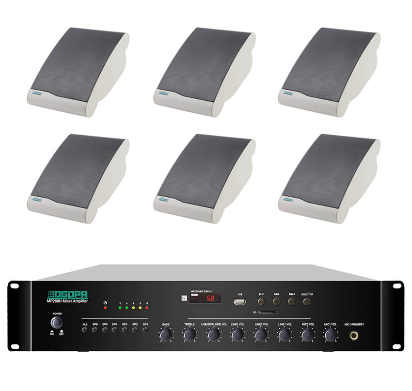 Pachet Sonorizare 60W de perete, Radio FM+USB, DSPPA MP260U+6xDSP106II