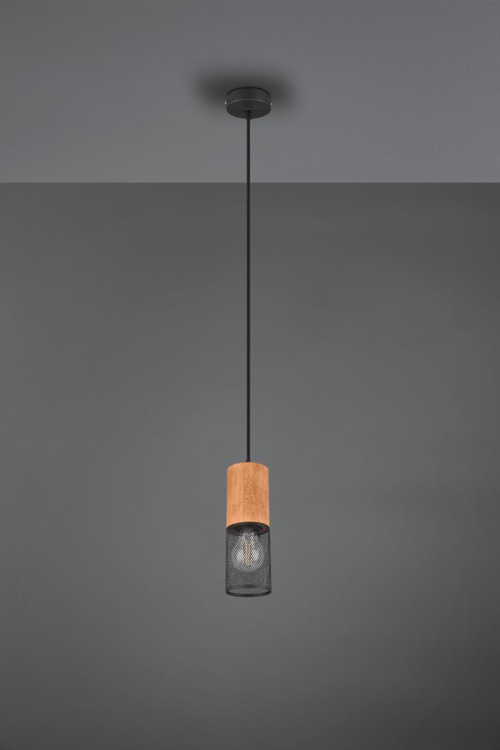 Pendul Trio TOSH, excl.1xE27, Ø 10cm / ↕ 150cm, metal, Negru/Lemn