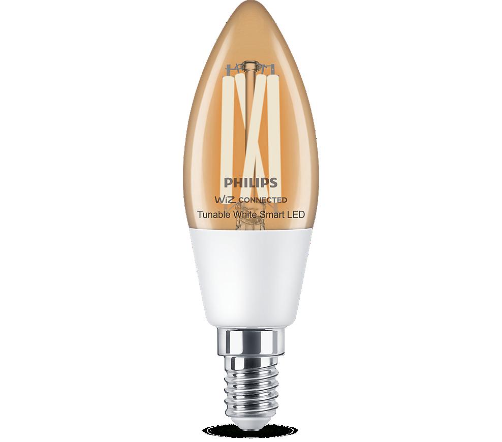 Bec LED inteligent vintage (decorativ) Philips Filament Candle Clear C35, Wi-Fi, Bluetooth, E14, 4.9W (40W), 470 lm, lumina alba (2700-6500K)