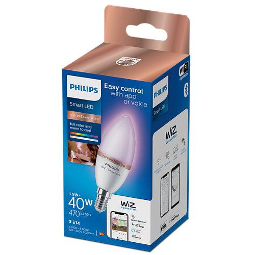 Bec LED RGB inteligent Philips Candle C37, Wi-Fi, Bluetooth, E14 ,4.9W(40W), 470 lm, lumina alba si (2200-6500K)