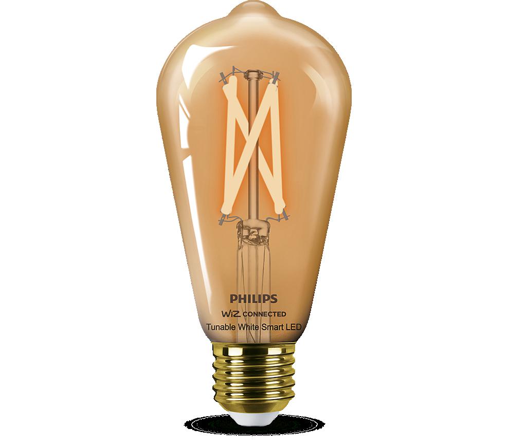 Bec LED inteligent vintage (decorativ) Philips Filament Bulb Amber ST64, Wi-Fi, Bluetooth, E27, 7W (50W), 640 lm, lumina alba (2000-5000K)