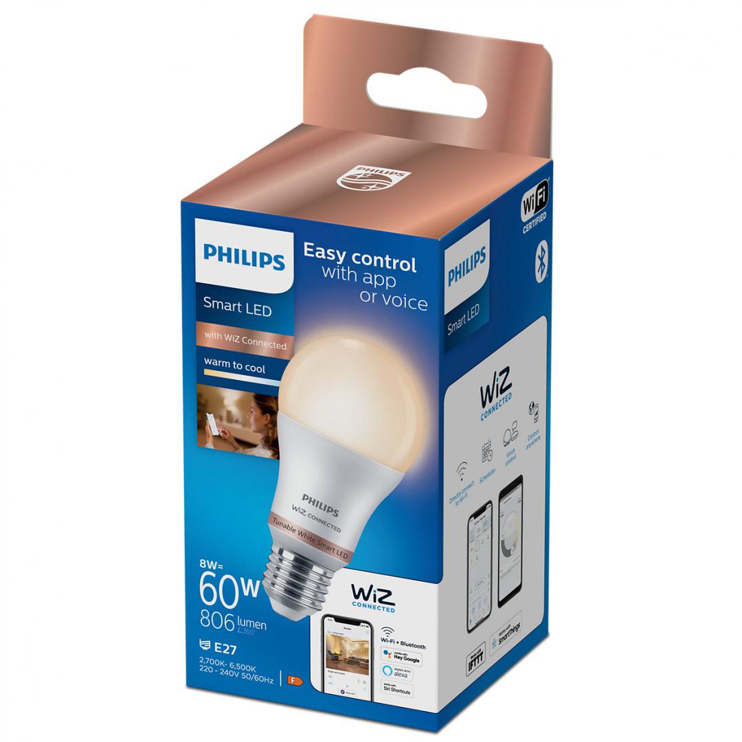 Bec LED inteligent Philips Bulb A60, Wi-Fi, Bluetooth, E27, 8W (60W),806 lm, lumina alba (2700-6500K)