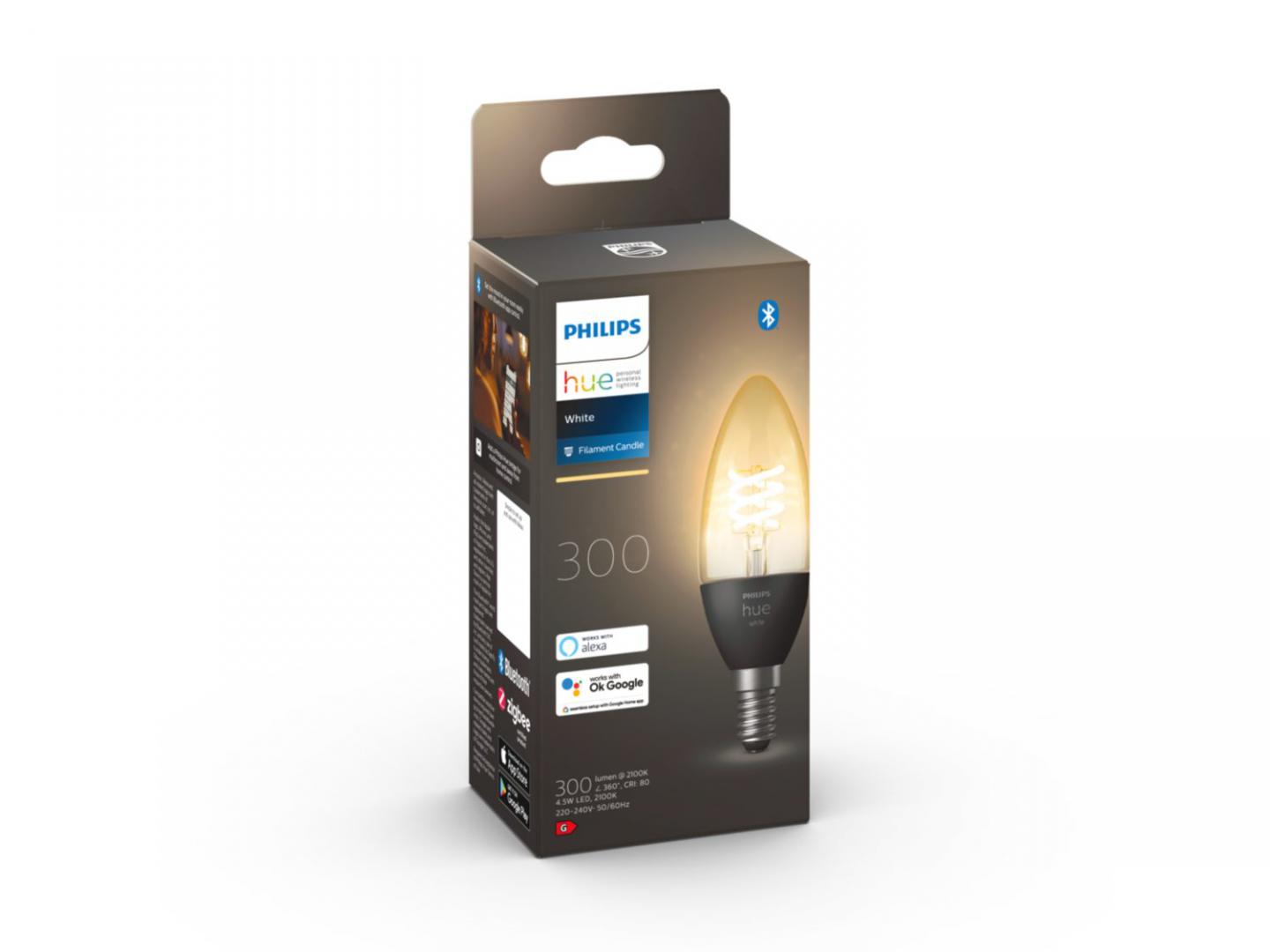 Bec LED inteligent Philips Hue B39, Bluetooth, E14, 4.5W (28W), 300 lm ,lumina calda (2100K), cu filament